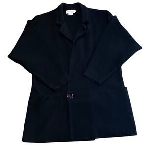 Greg Adams Black Heavy Chunky Knit Vintage Duster Cardigan Jacket‎ Small Pockets